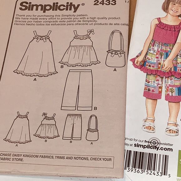 Simplicity Daisy Kingdom Pattern 2433 Girls sz 3-8 Top Pants Dress Bag Uncut - Picture 12 of 12